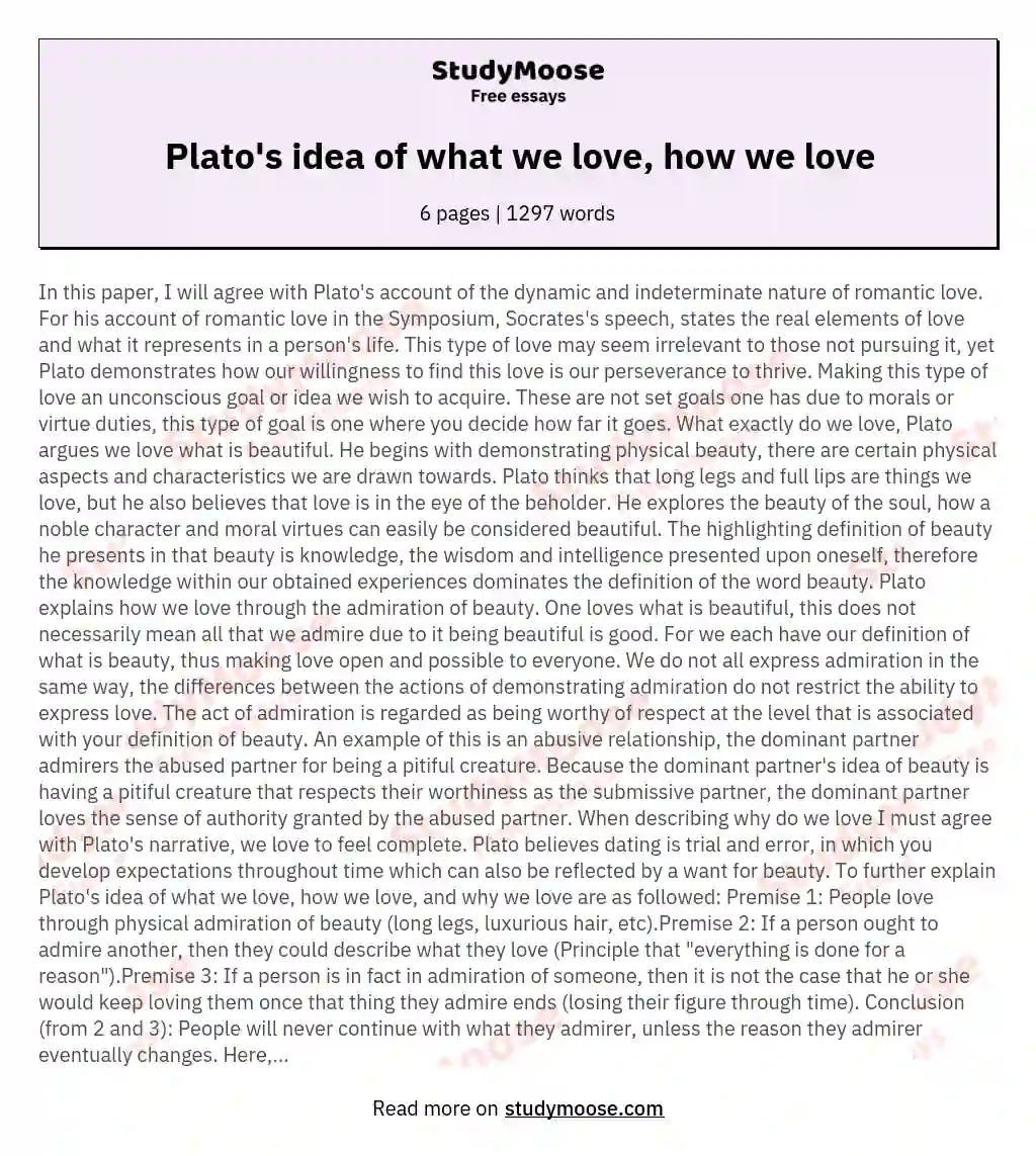Plato's idea of what we love, how we love