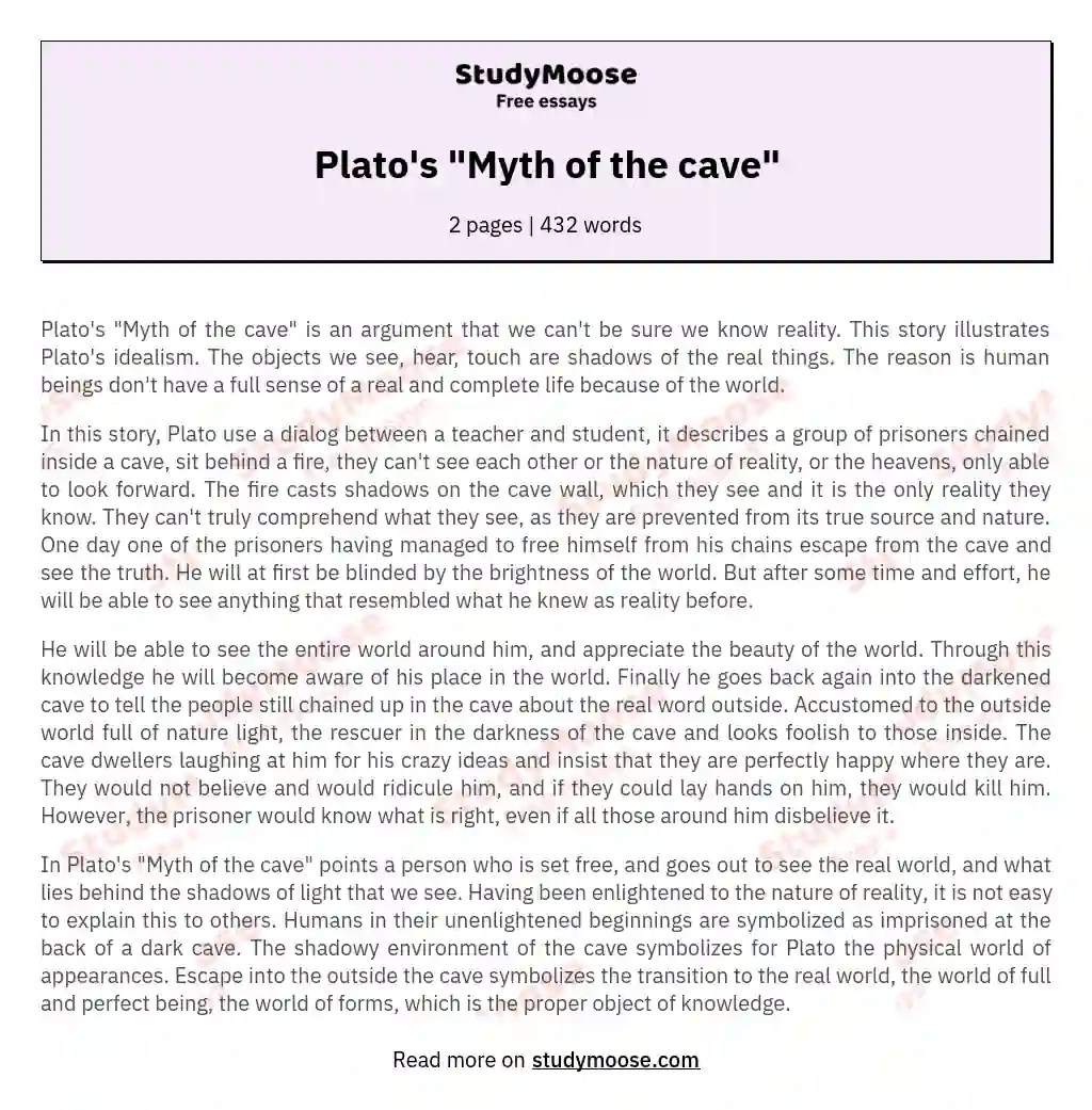 Plato's "Myth of the cave" essay