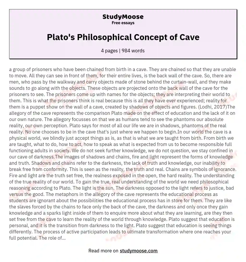 Plato's Philosophical Concept of Cave essay