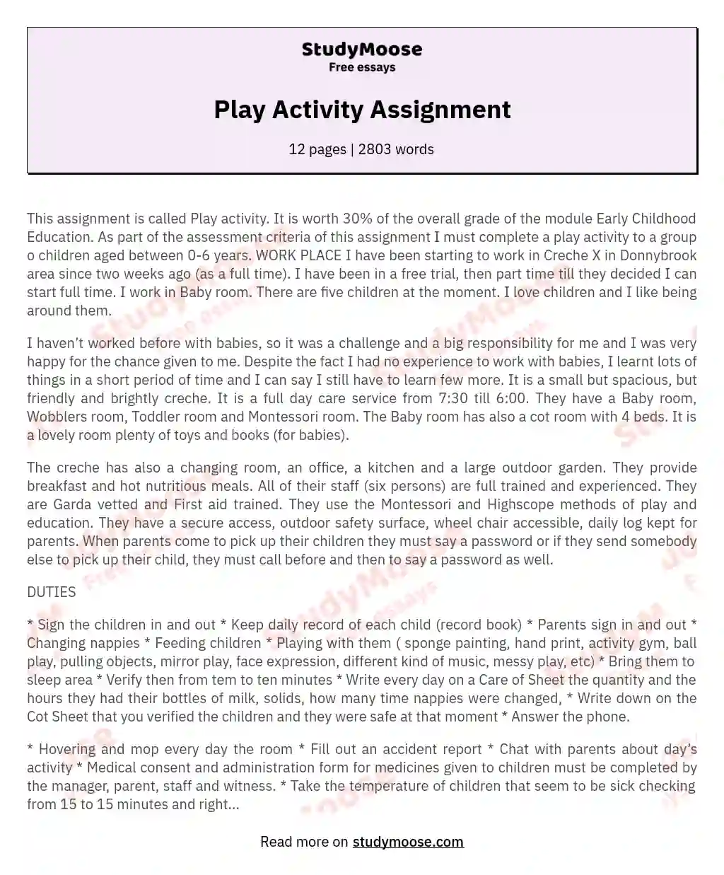 Play Activity Assignment essay