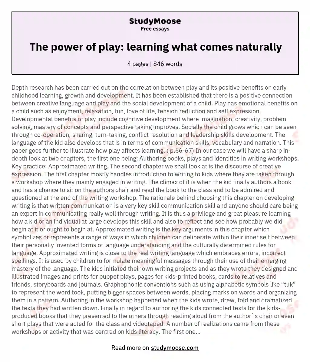 The power of play: learning what comes naturally