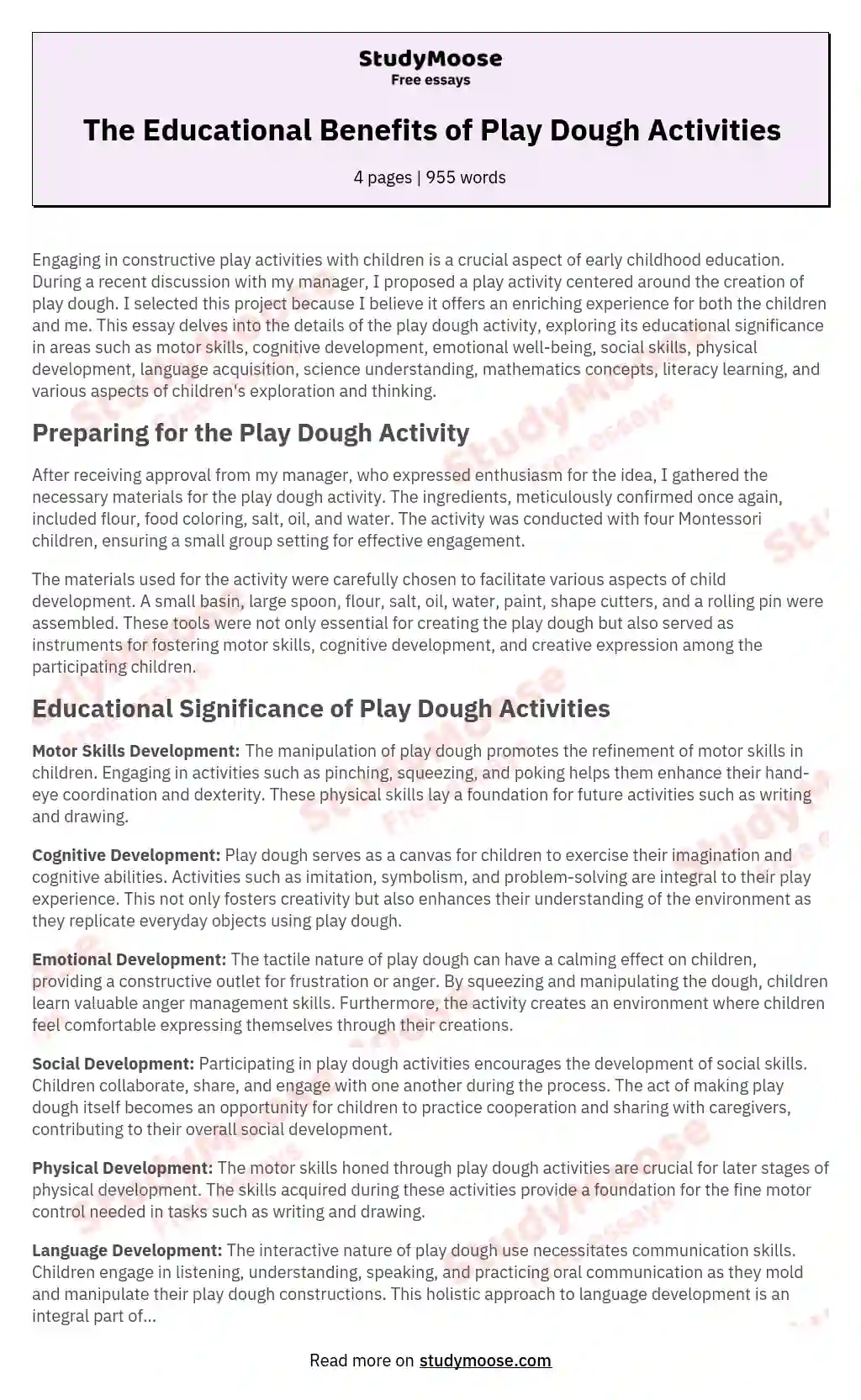 The Educational Benefits of Play Dough Activities essay