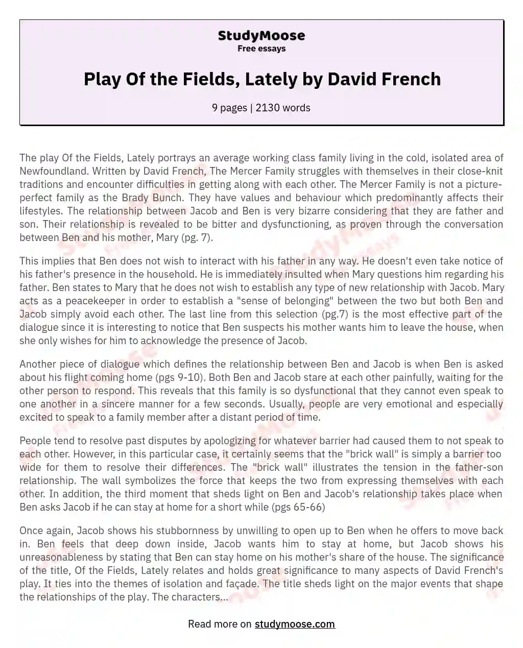Play Of the Fields, Lately by David French essay