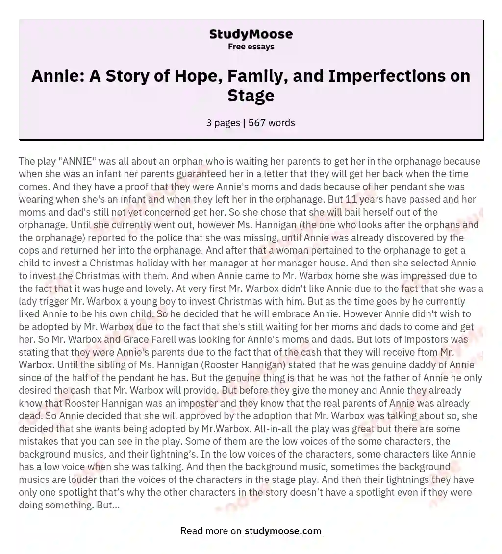Annie: A Story of Hope, Family, and Imperfections on Stage essay