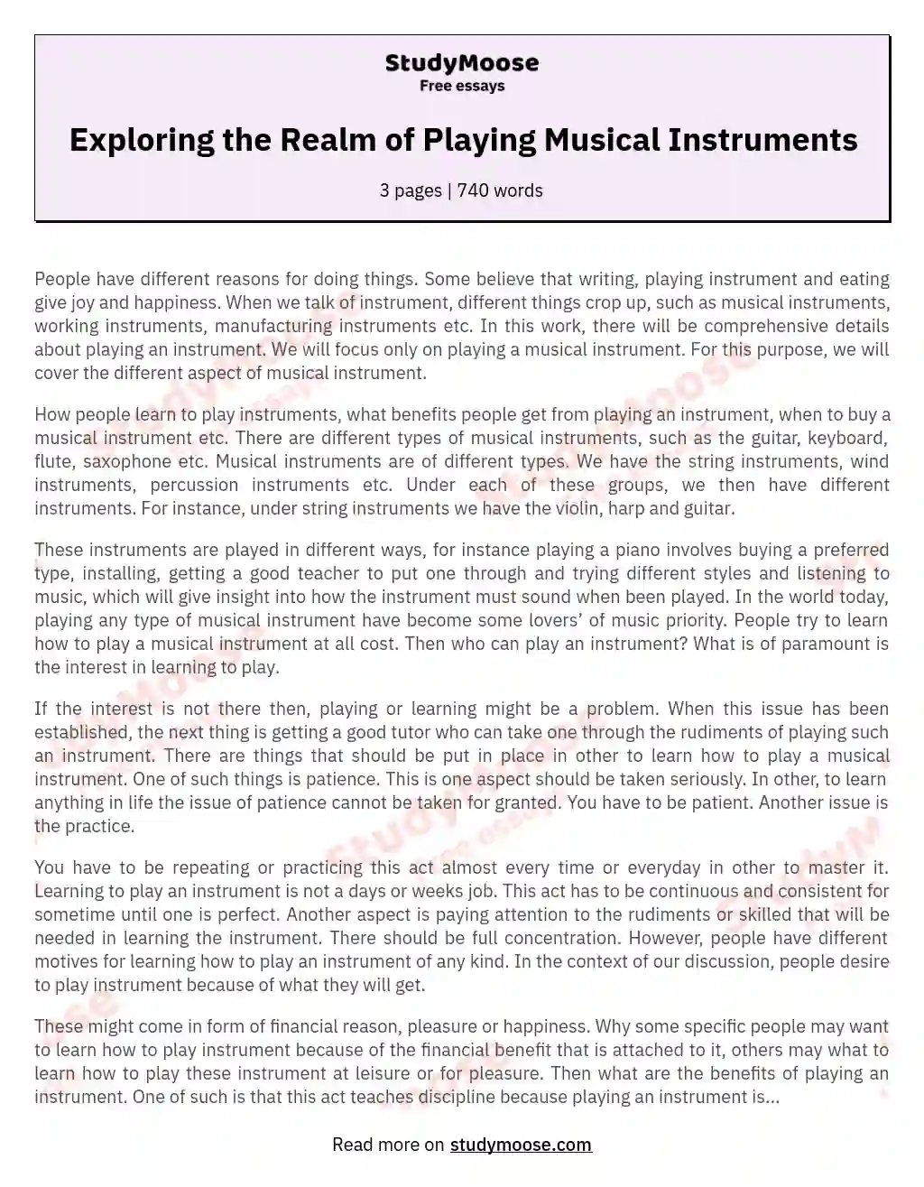 musical instrument essay writing