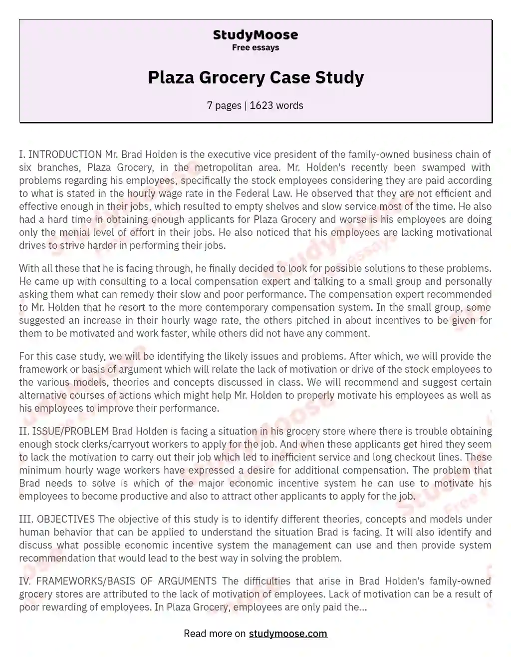 Plaza Grocery Case Study