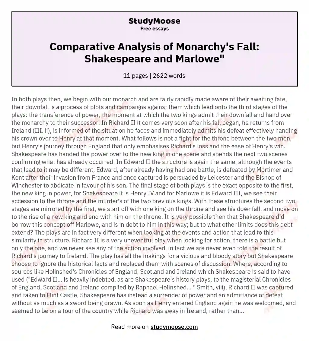 Comparative Analysis of Monarchy's Fall: Shakespeare and Marlowe" essay
