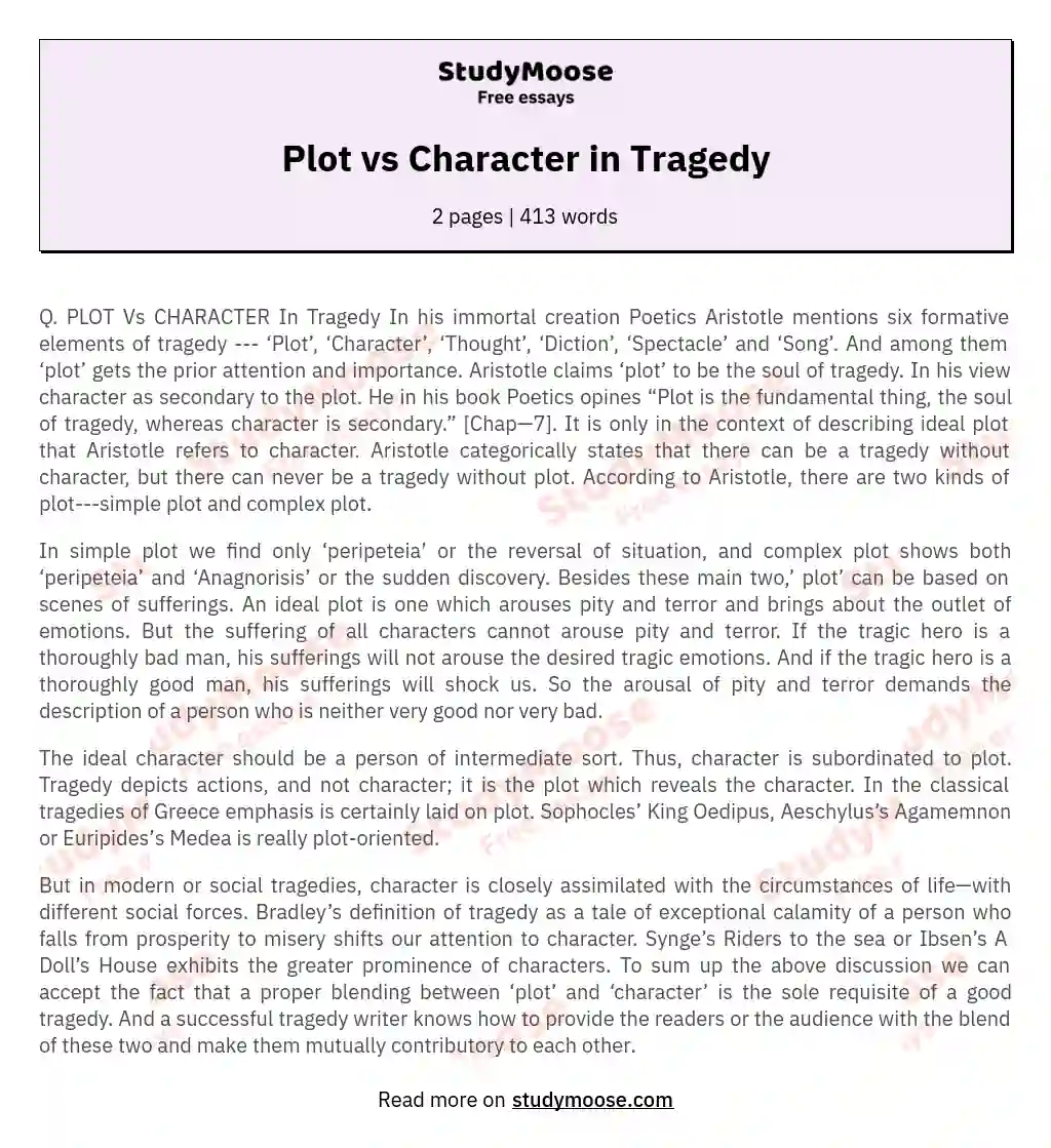 Plot vs Character in Tragedy