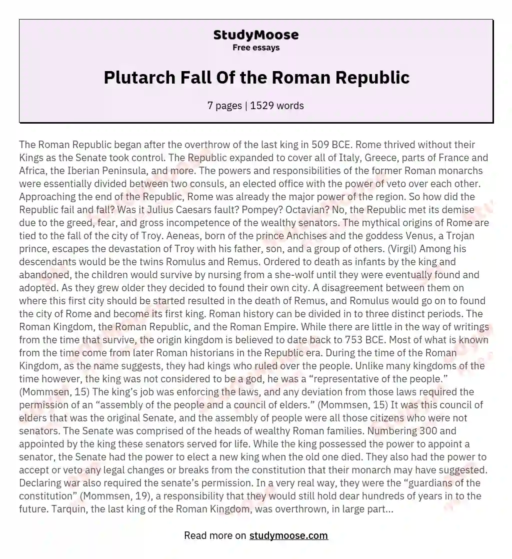 Plutarch Fall Of the Roman Republic