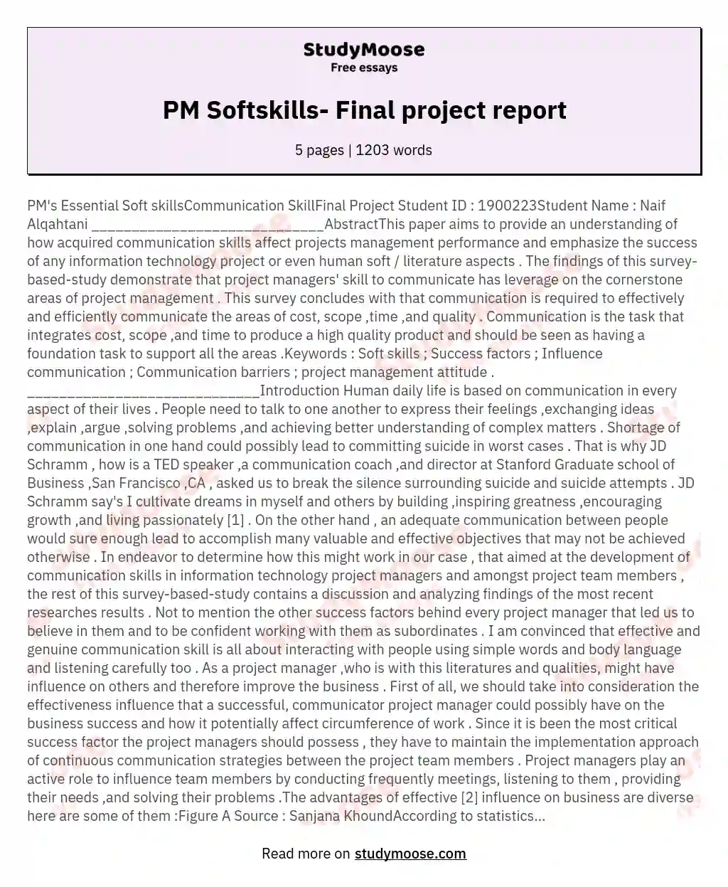 PM Softskills- Final project report essay