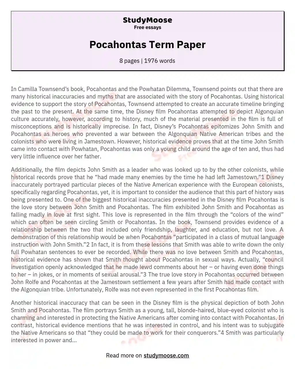 Pocahontas Term Paper