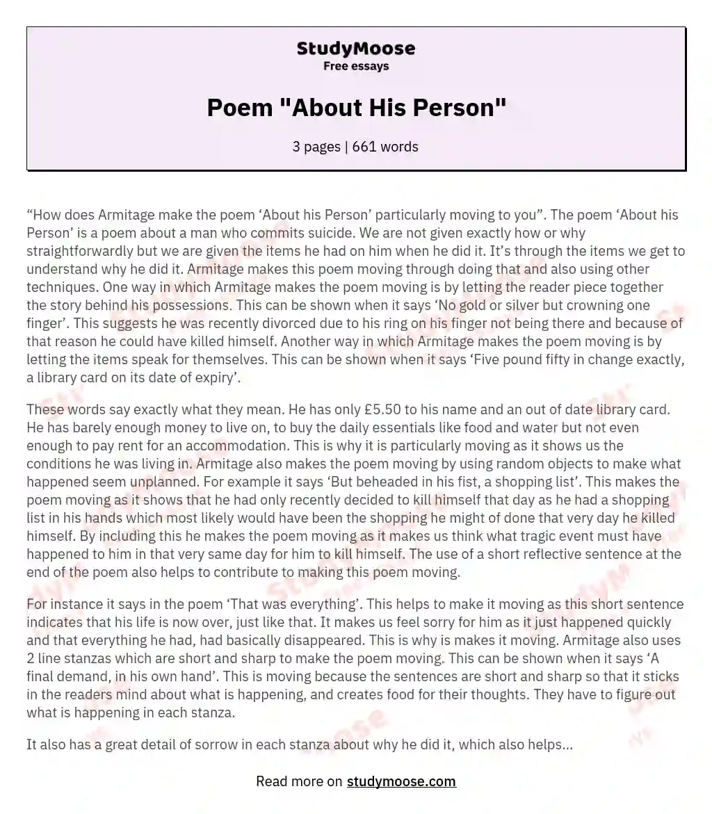 Poem "About His Person" essay