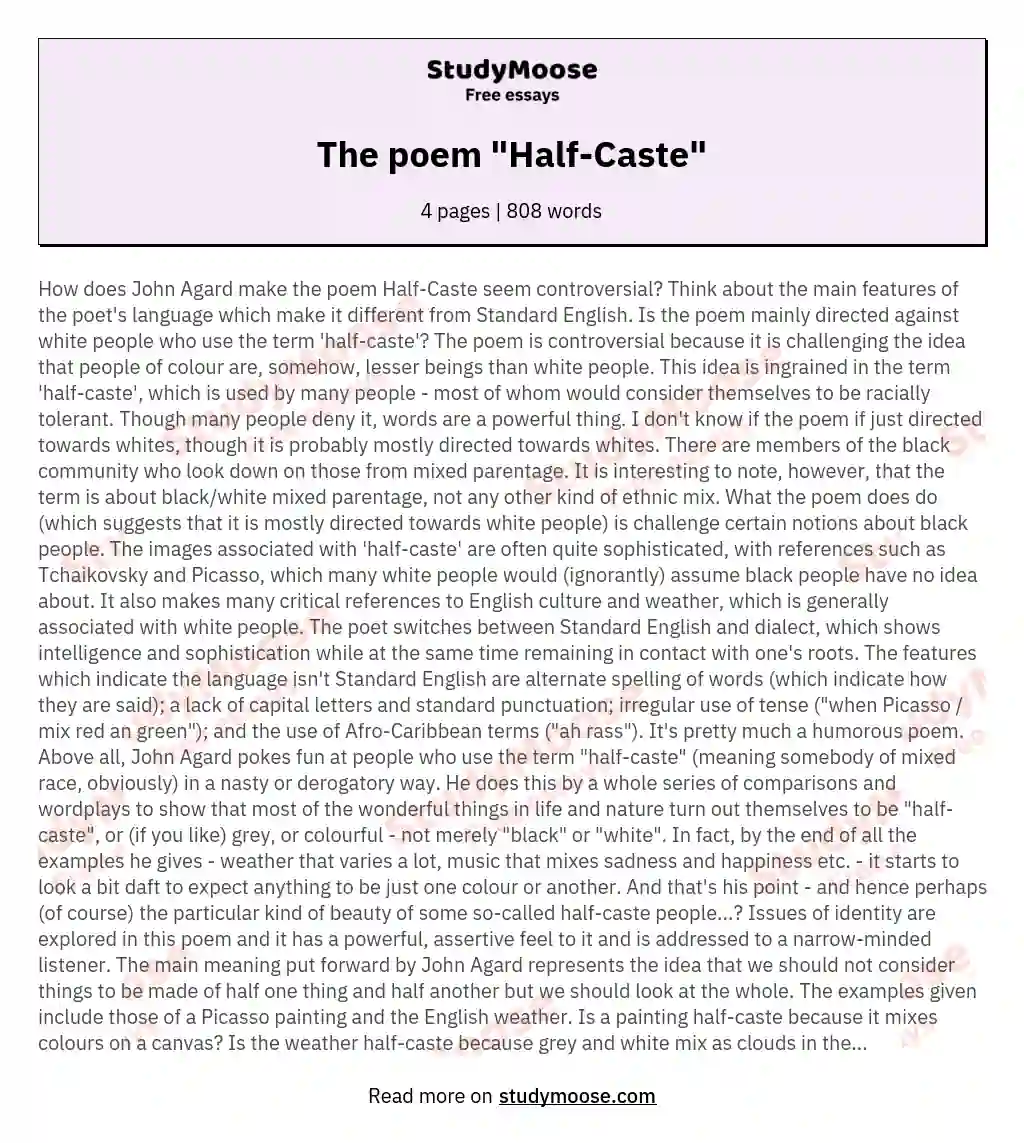 The poem "Half-Caste" essay