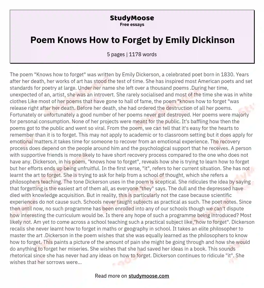 Poem Knows How to Forget by Emily Dickinson essay