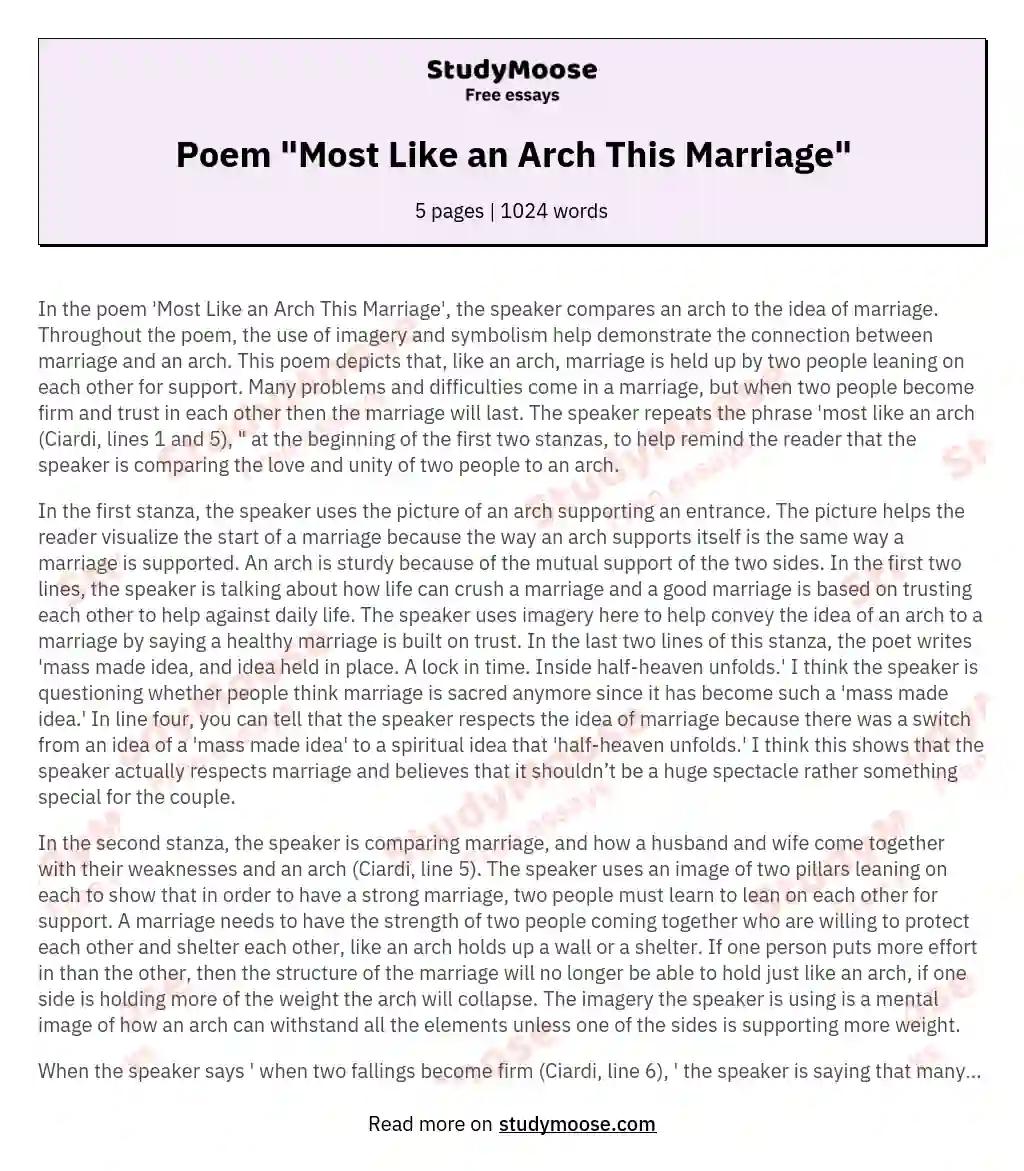 Poem "Most Like an Arch This Marriage" essay