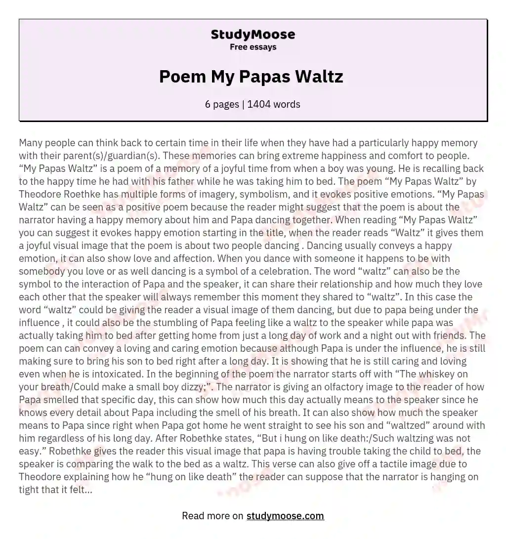Poem My Papas Waltz  essay