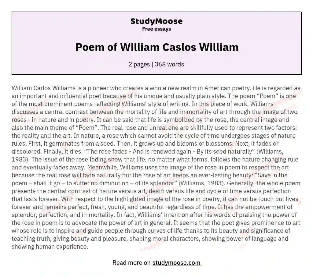 Poem of William Caslos William essay