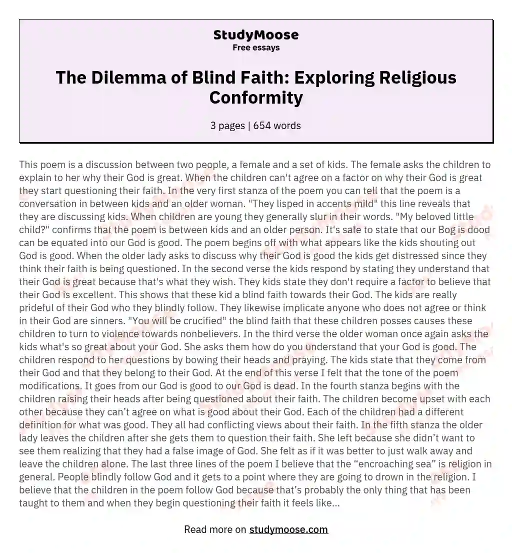 The Dilemma of Blind Faith: Exploring Religious Conformity essay