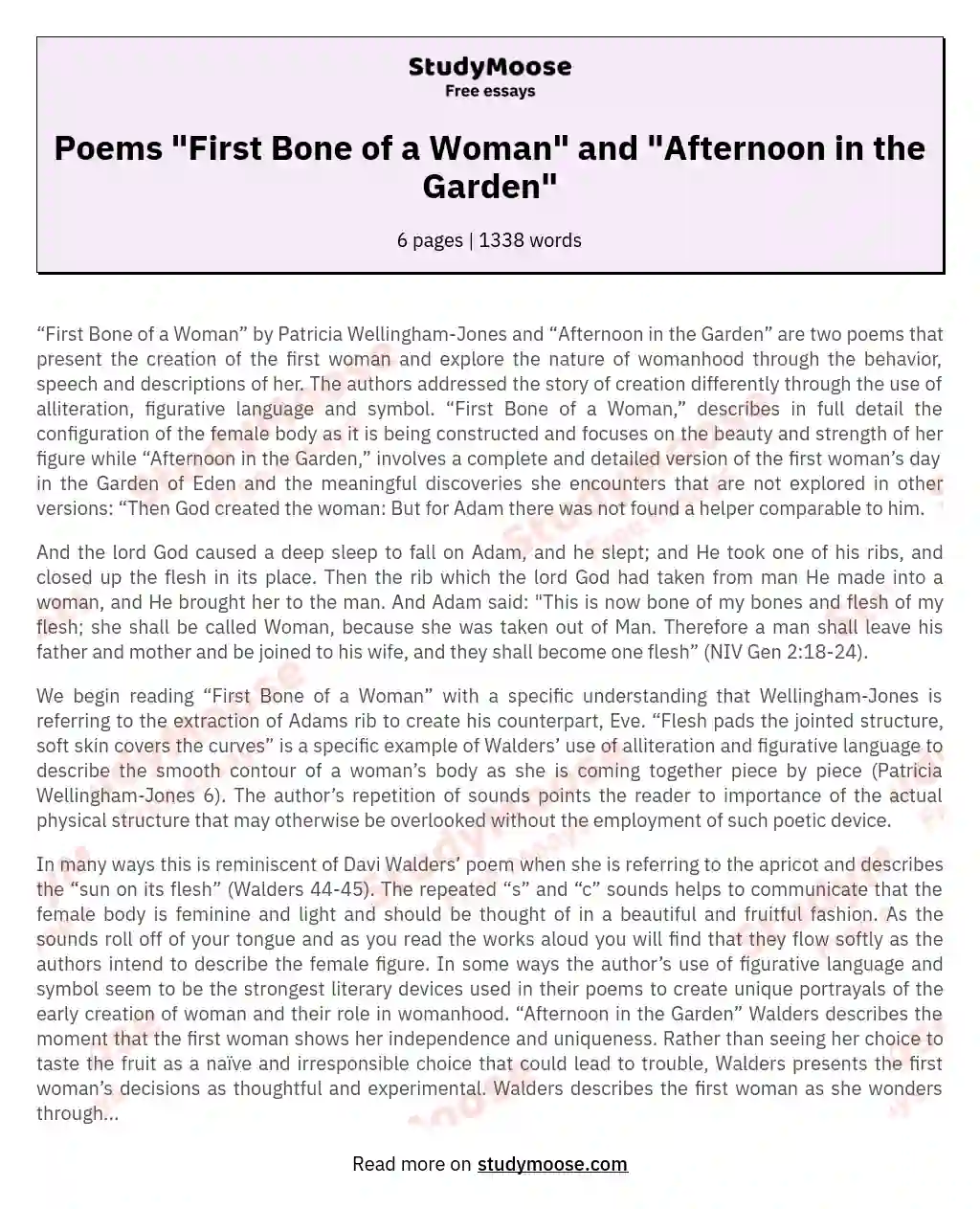 Poems "First Bone of a Woman" and "Afternoon in the Garden" essay