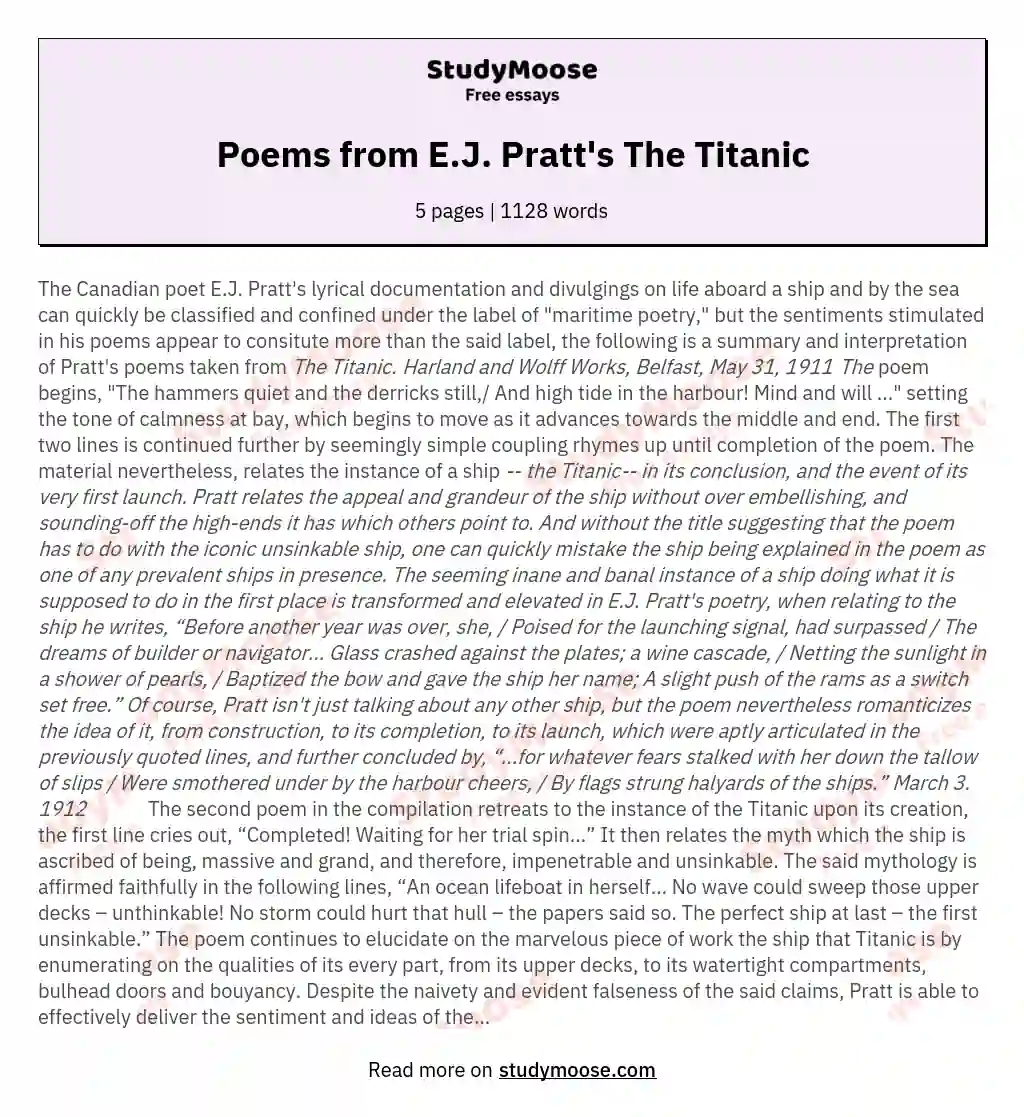Poems from E.J. Pratt's The Titanic essay