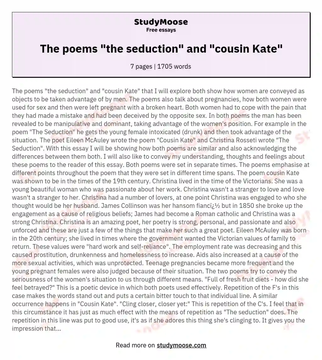 The poems "the seduction" and "cousin Kate" essay
