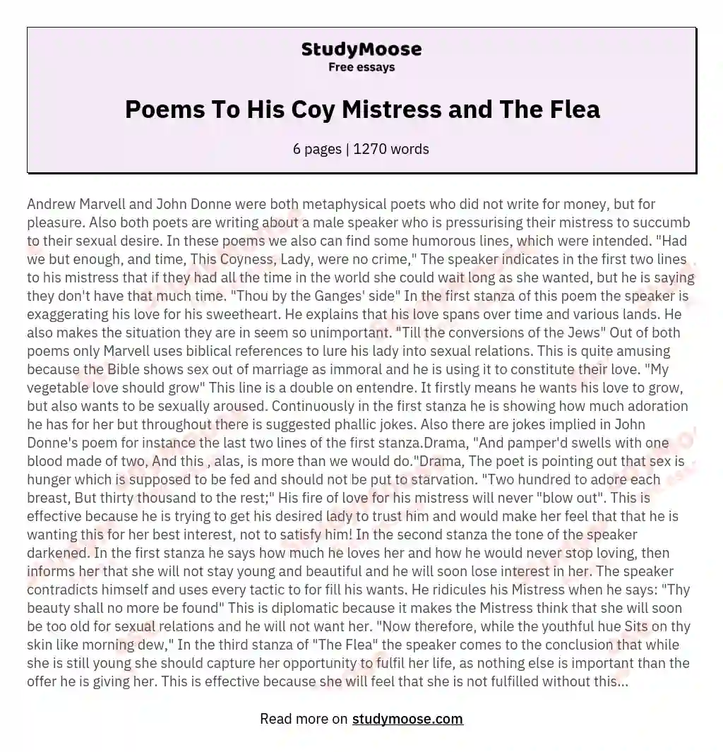 Poems To His Coy Mistress and The Flea essay