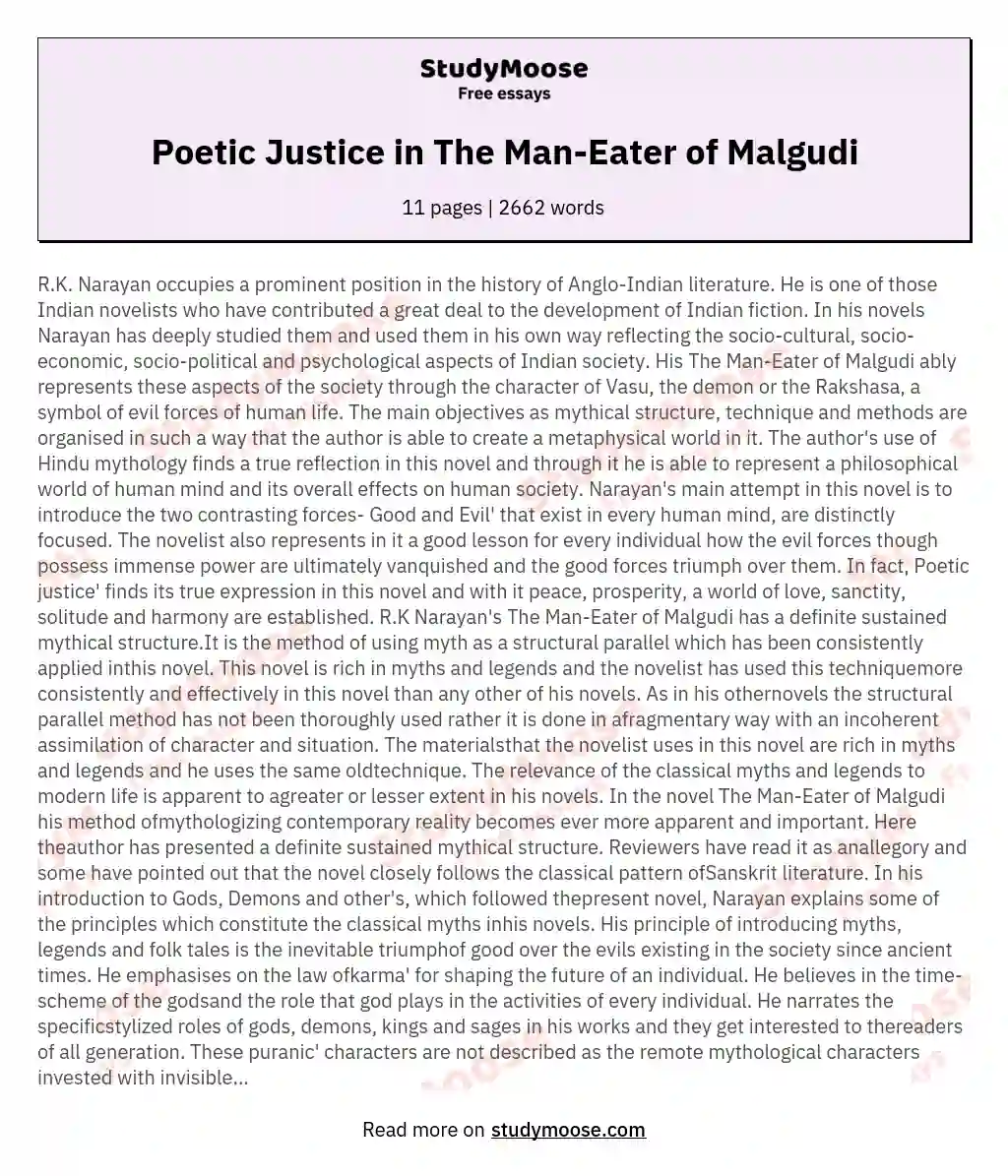 Poetic Justice in The Man-Eater of Malgudi essay