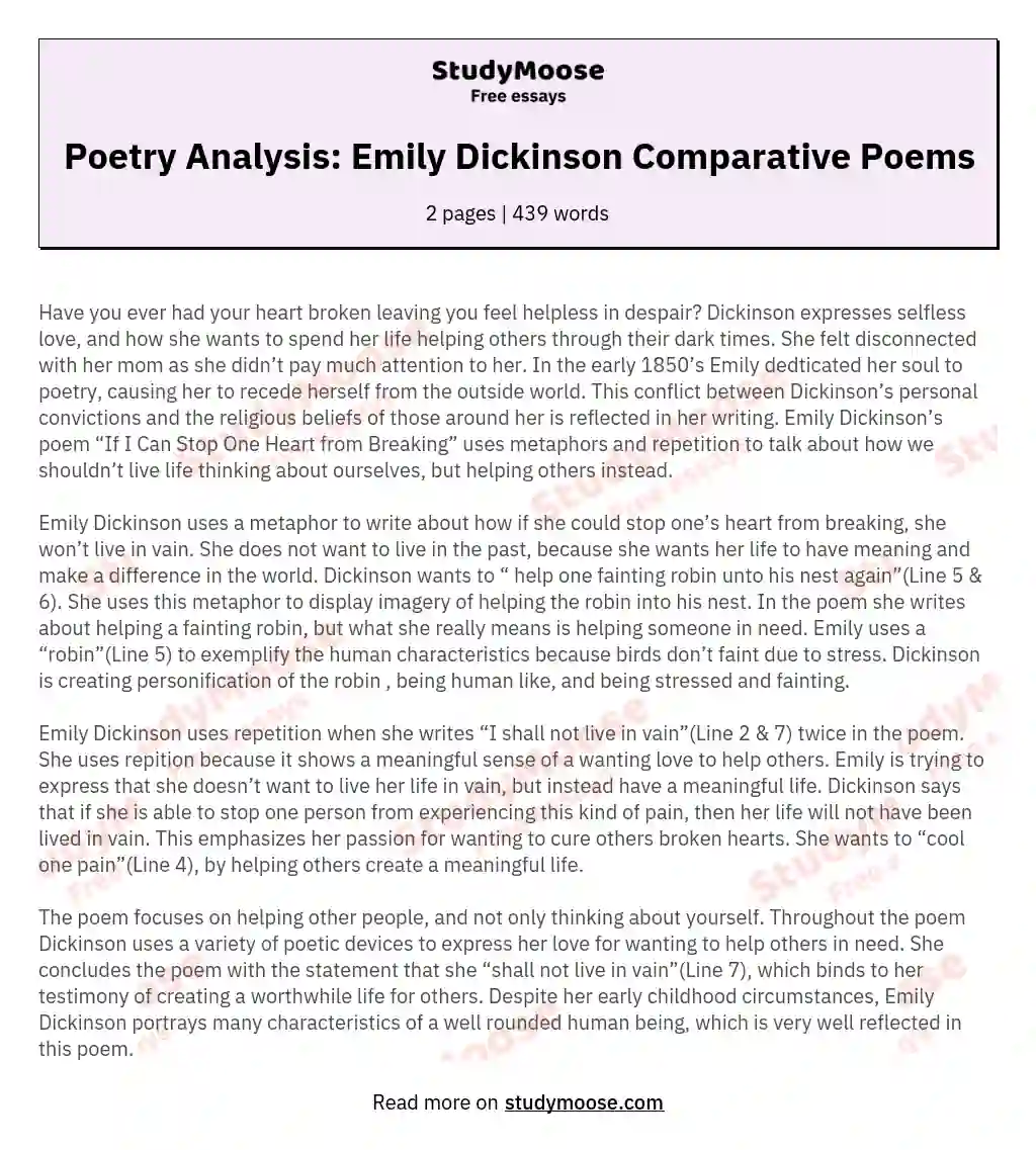 Poetry Analysis: Emily Dickinson Comparative Poems essay