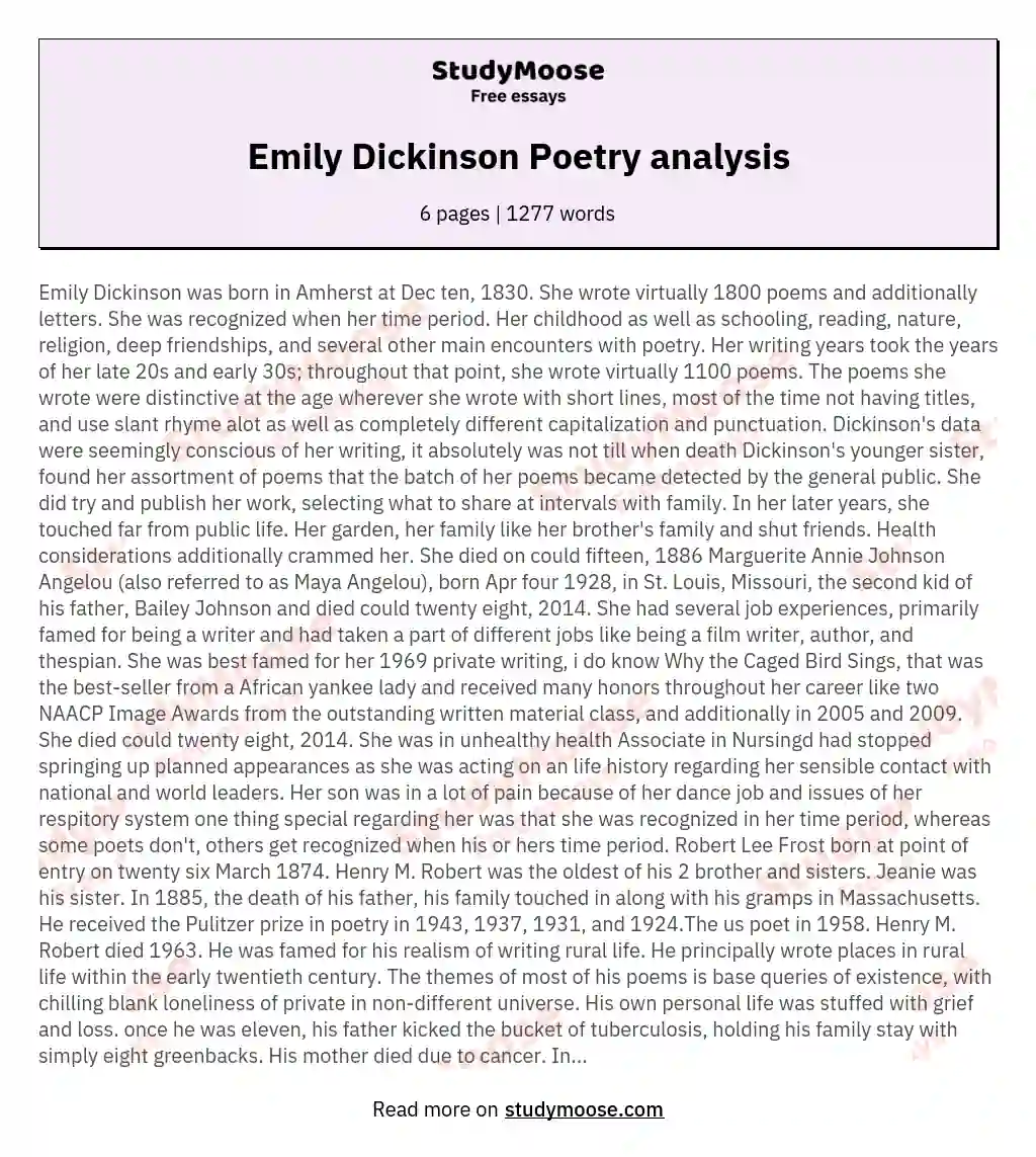 Emily Dickinson Poetry analysis essay