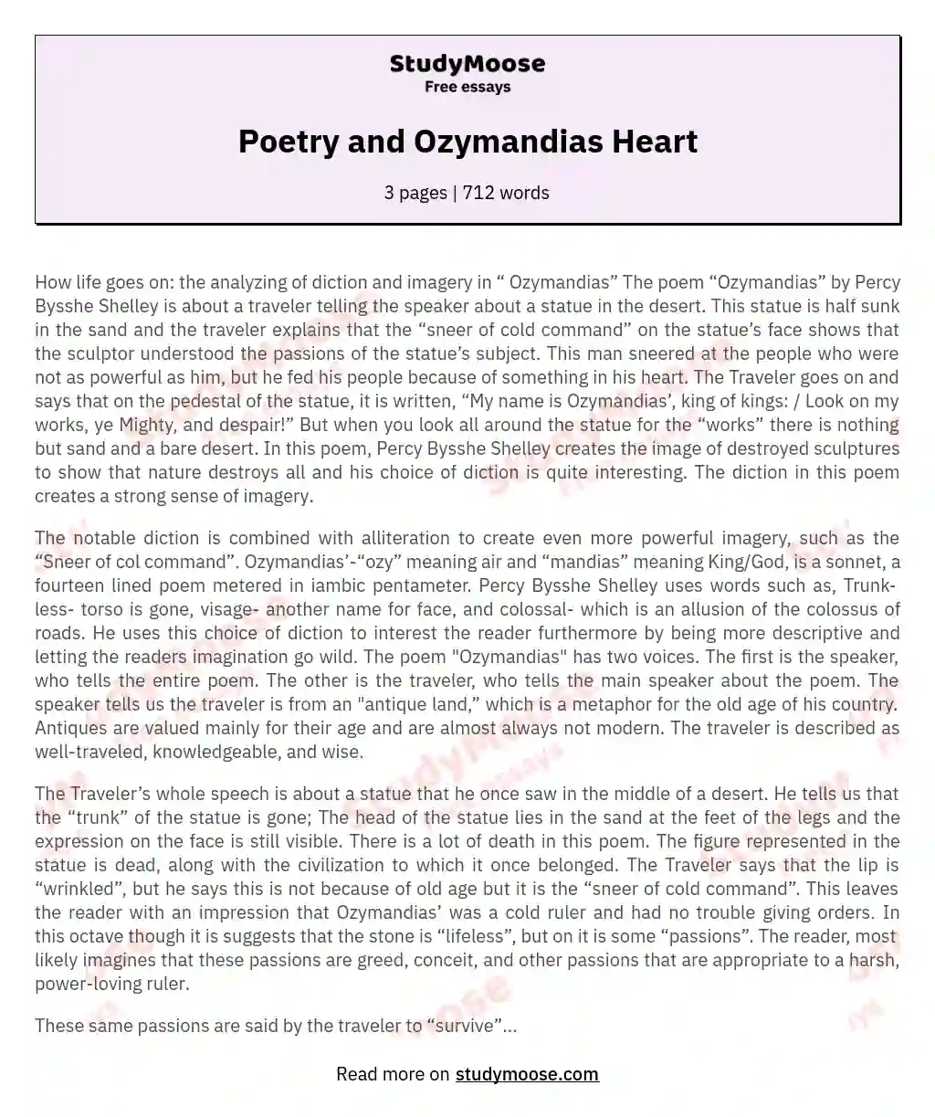 Poetry and Ozymandias Heart essay