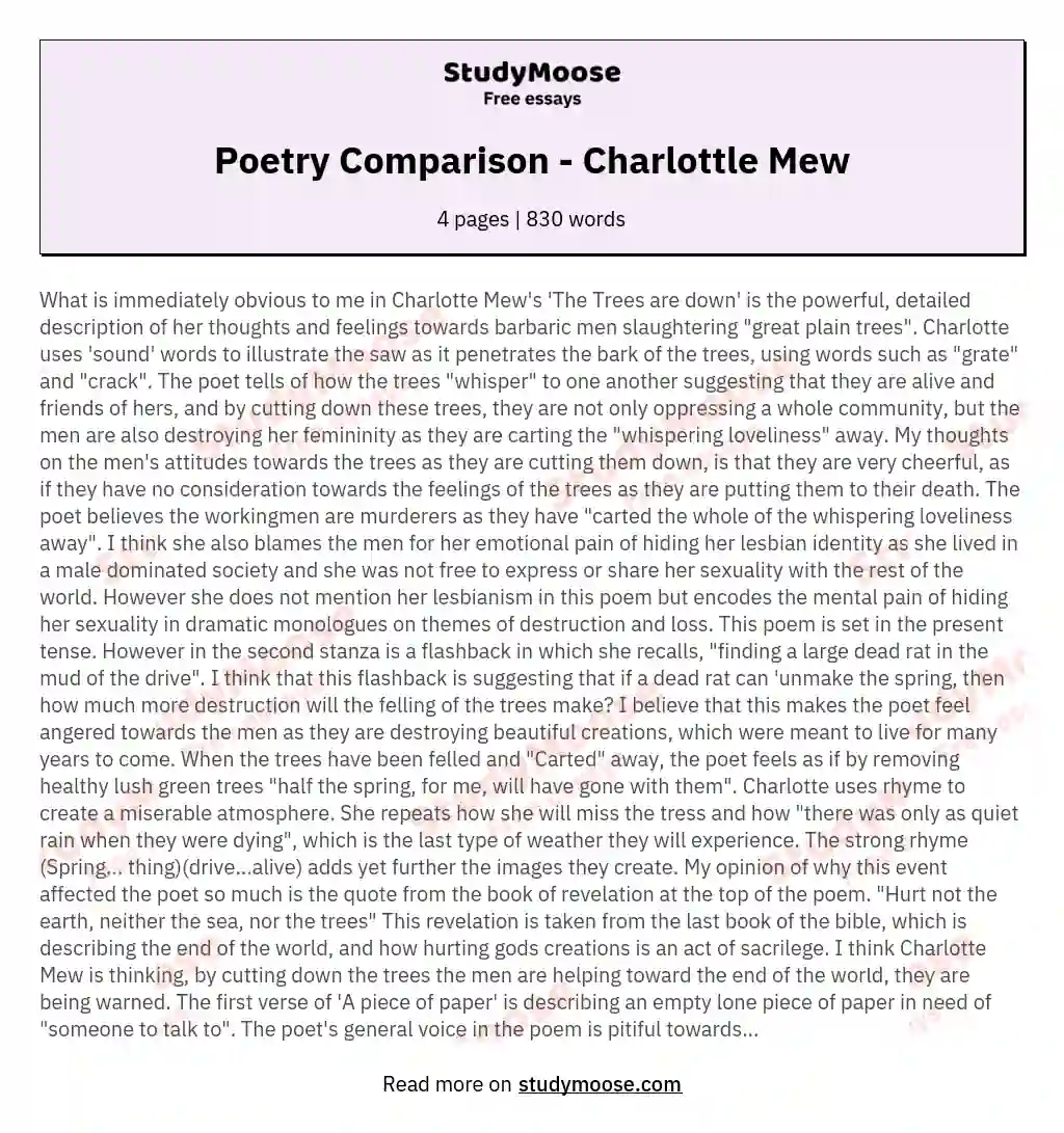 Poetry Comparison - Charlottle Mew essay