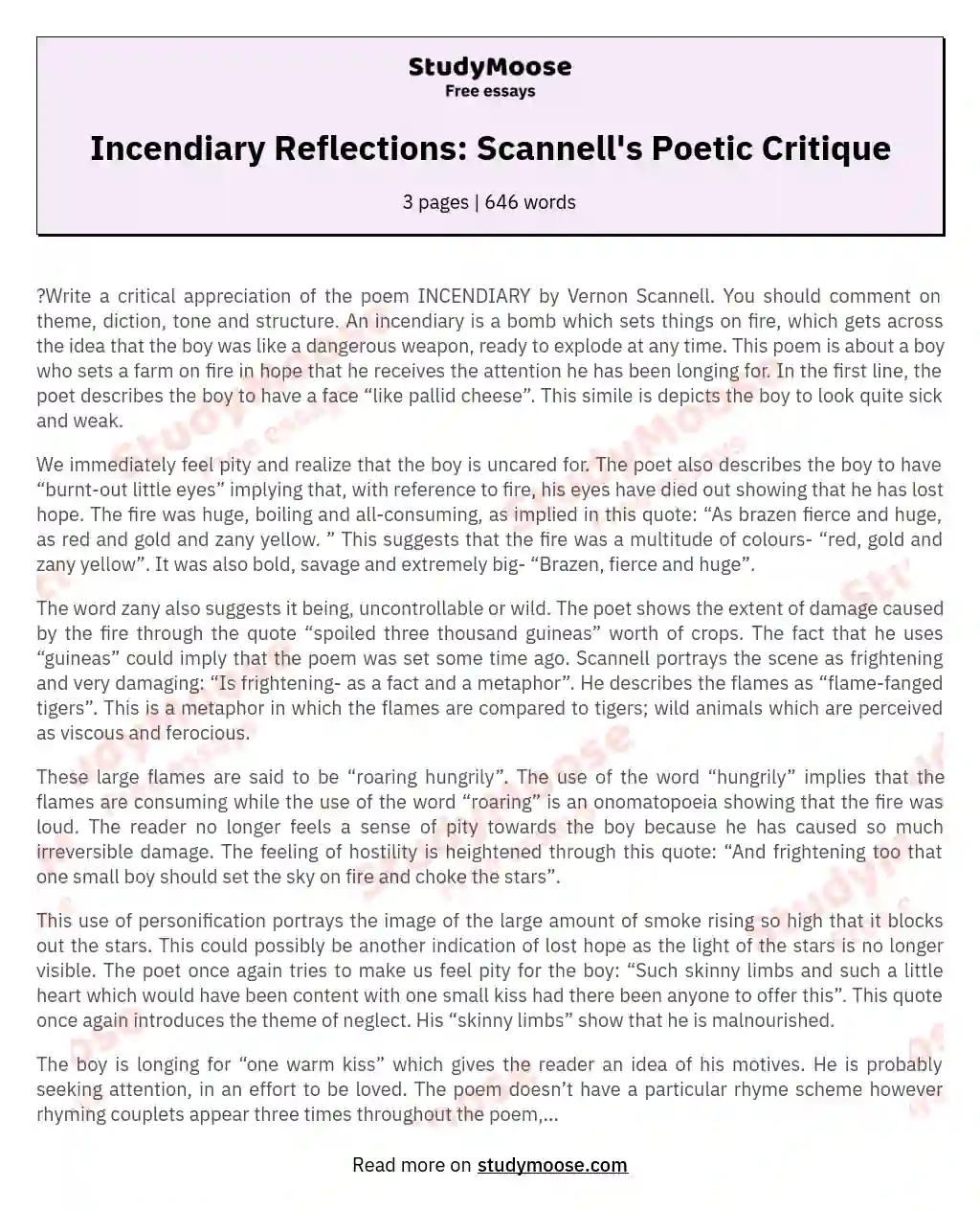 Incendiary Reflections: Scannell's Poetic Critique essay