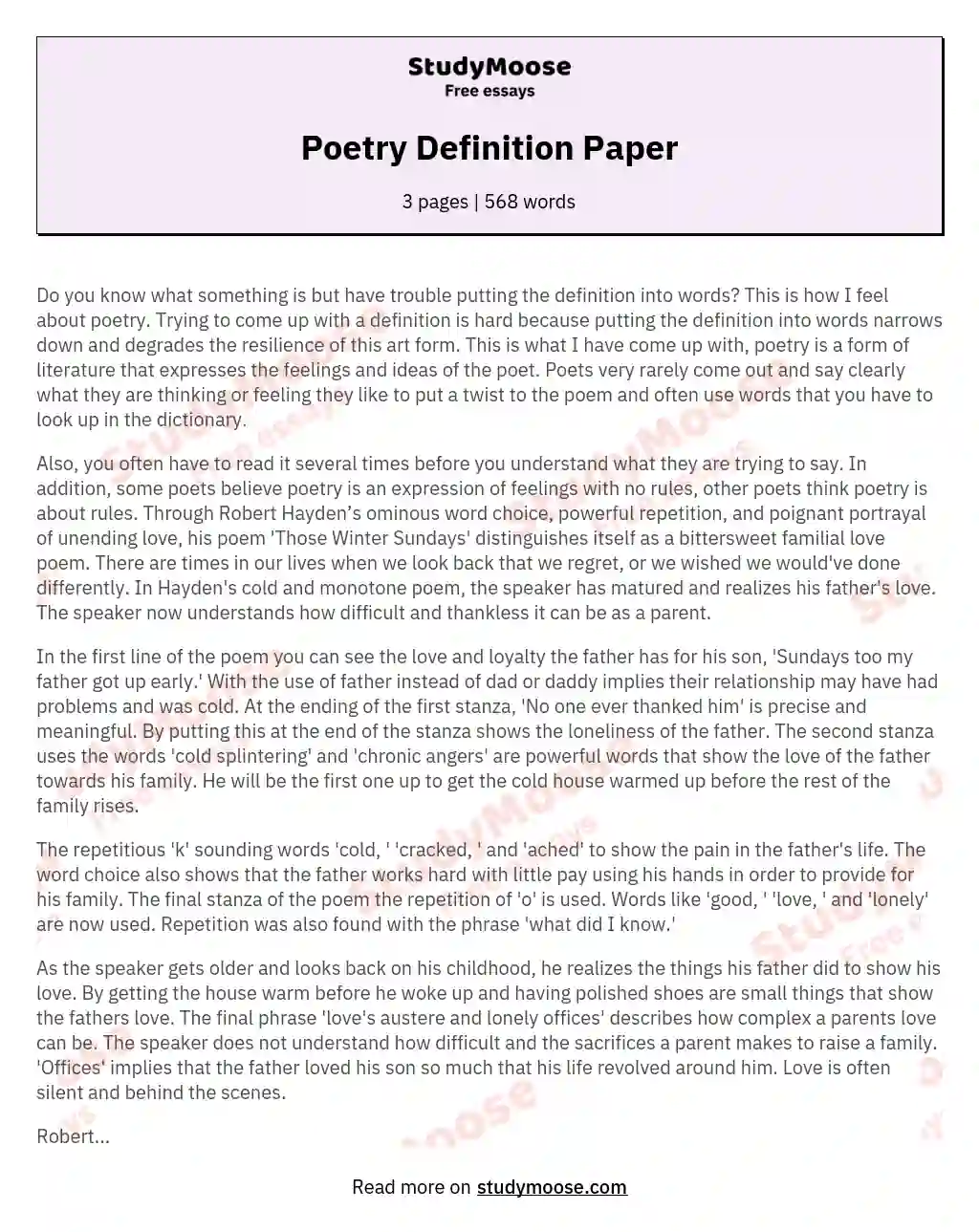 Poetry Definition Paper