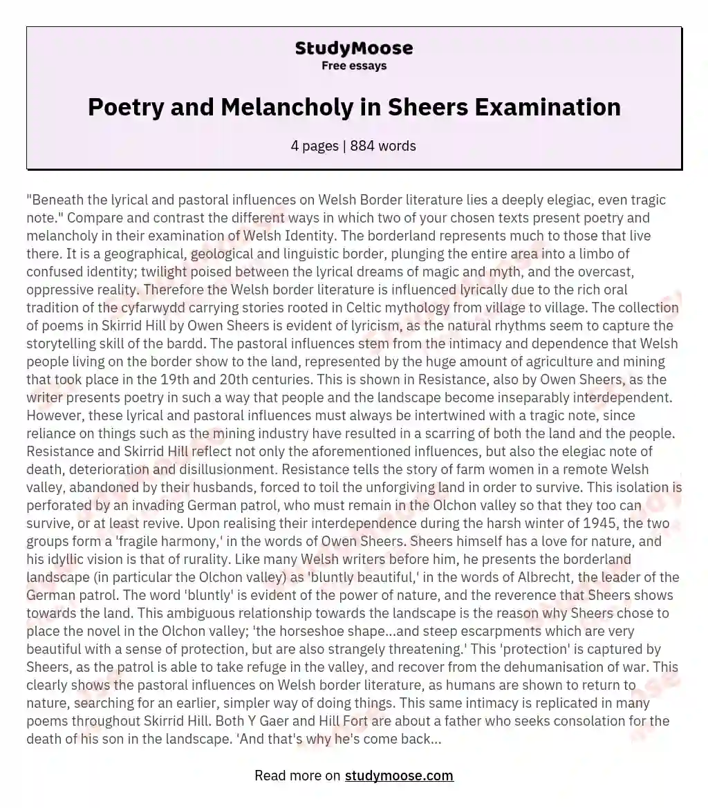 Poetry and Melancholy in Sheers Examination