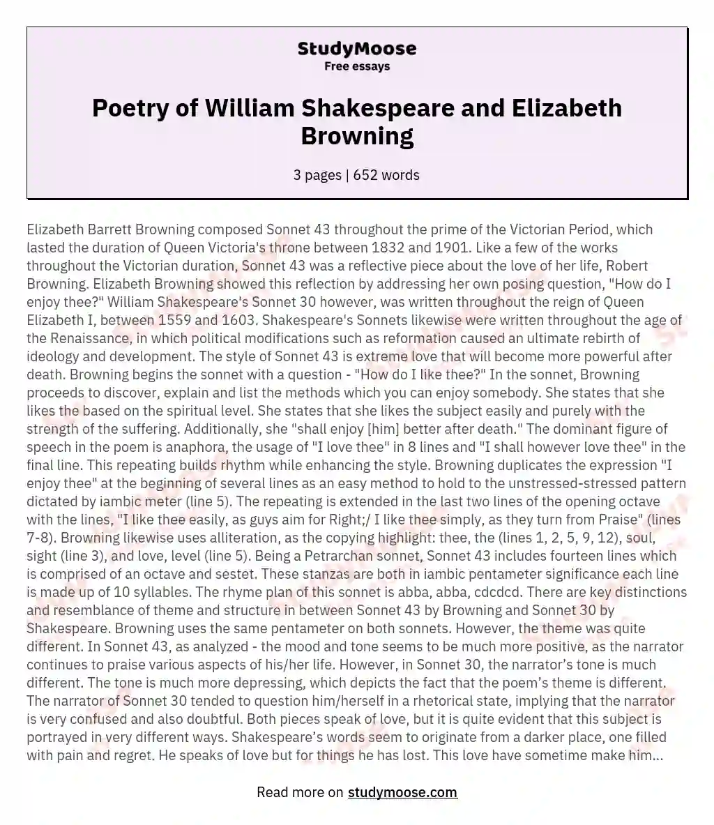 Poetry of William Shakespeare and Elizabeth Browning