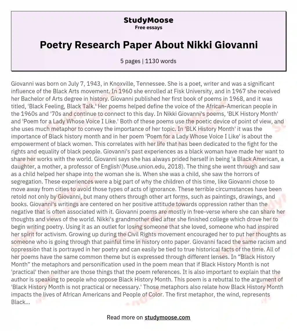 Poetry Research Paper About Nikki Giovanni