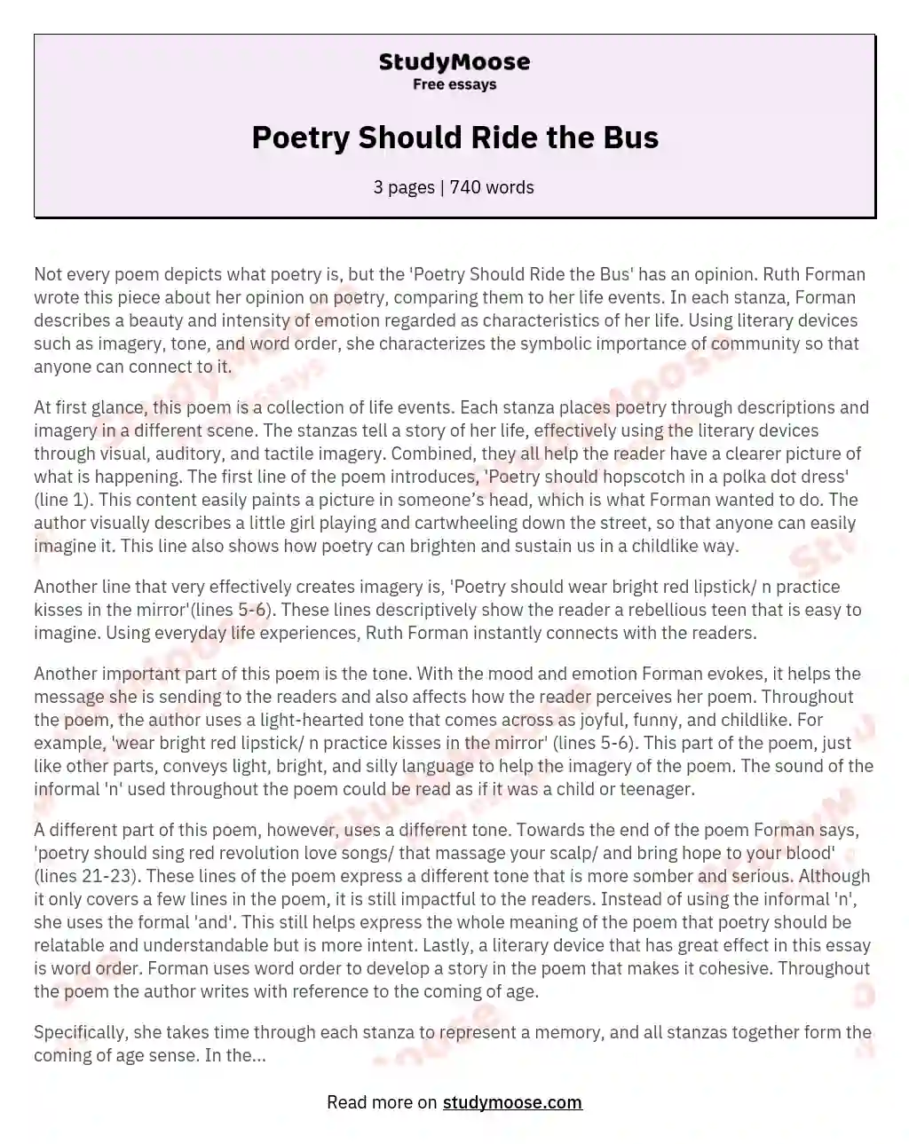 Poetry Should Ride the Bus essay