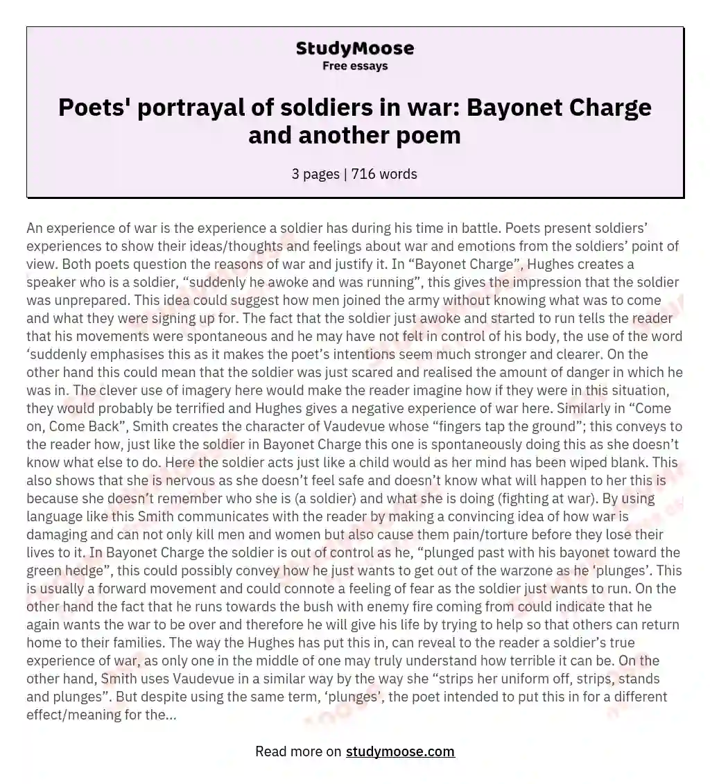 Poets' portrayal of soldiers in war: Bayonet Charge and another poem