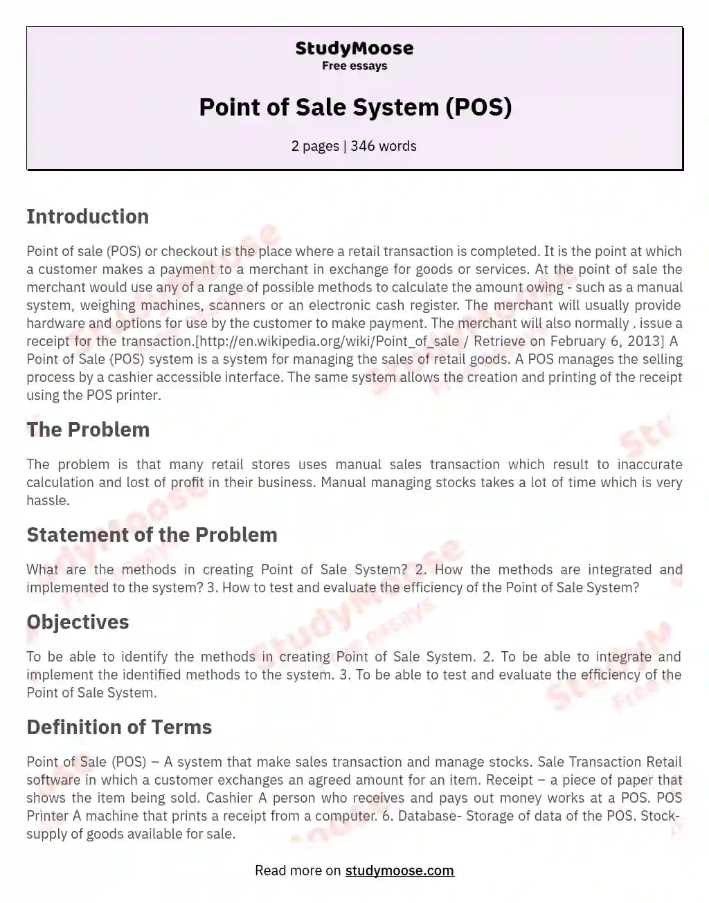 point of sale system thesis statement of the problem