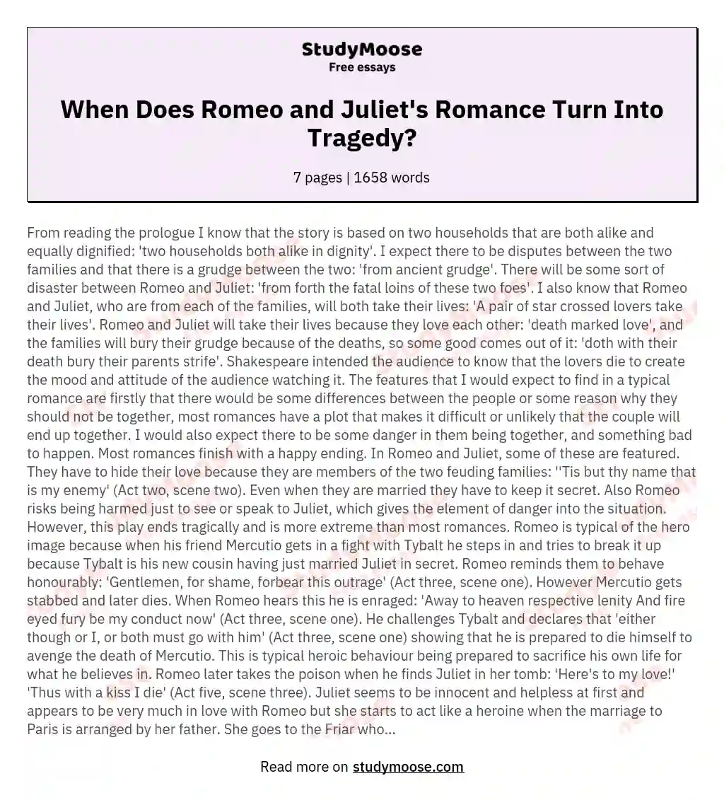 When Does Romeo and Juliet's Romance Turn Into Tragedy? essay