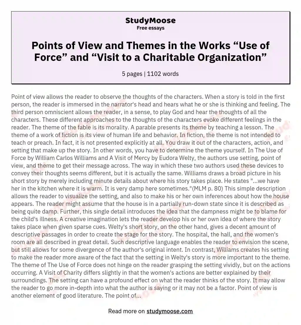Points of View and Themes in the Works “Use of Force” and “Visit to a Charitable Organization” essay
