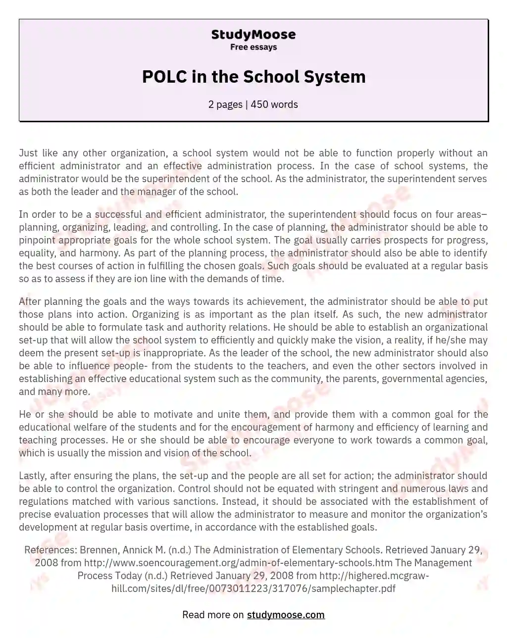 POLC in the School System essay
