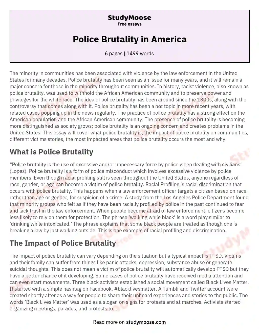 topic sentence for police brutality essay