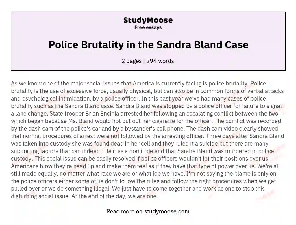 Police Brutality in the Sandra Bland Case essay