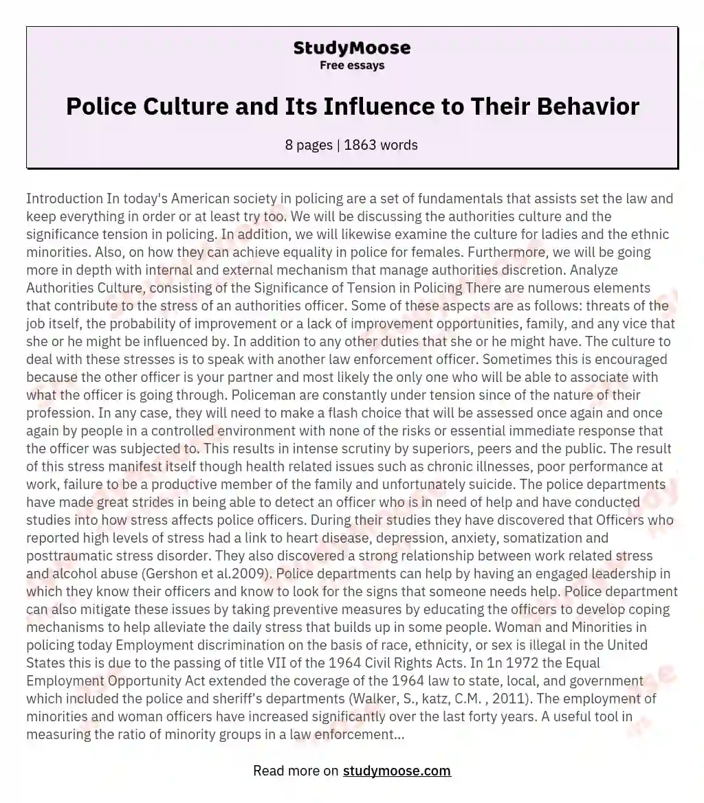 Police Culture and Its Influence to Their Behavior