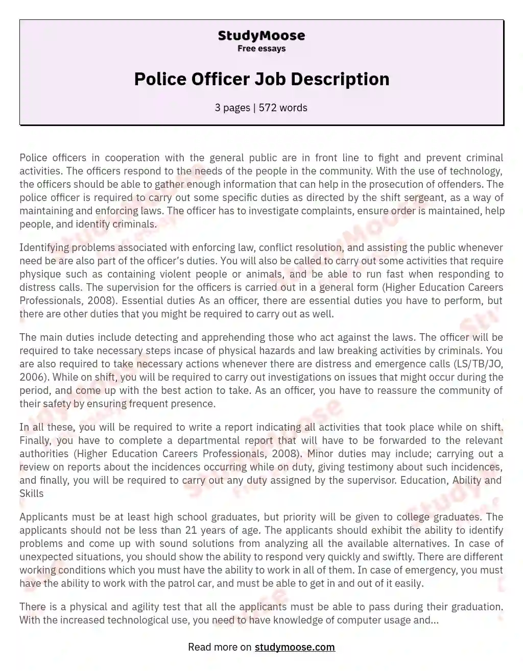 Police Officer Job Description