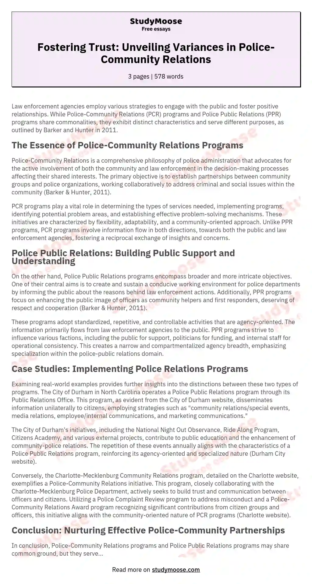 Fostering Trust: Unveiling Variances in Police-Community Relations essay