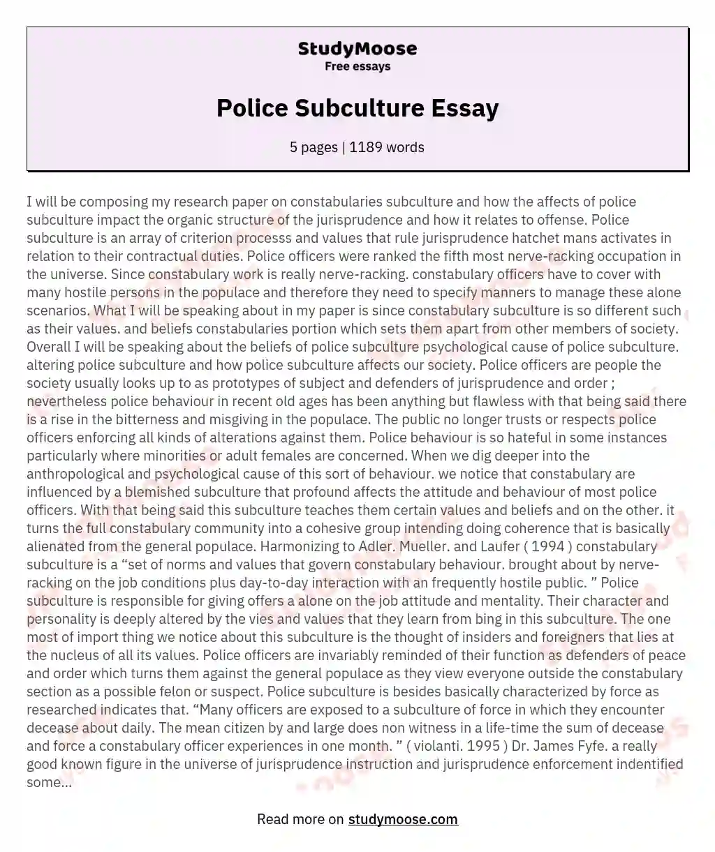 Police Subculture Essay essay