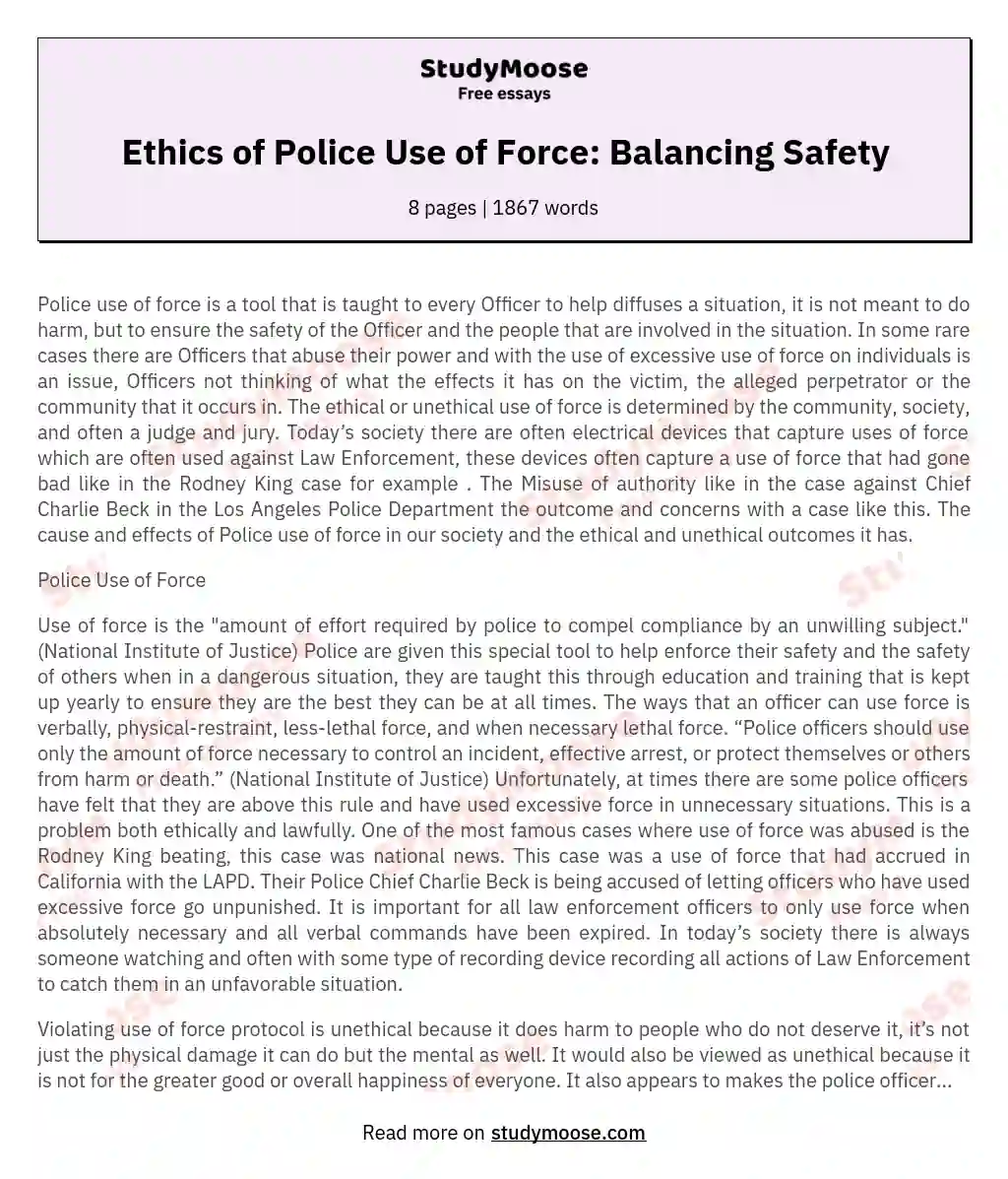 Ethics of Police Use of Force: Balancing Safety essay