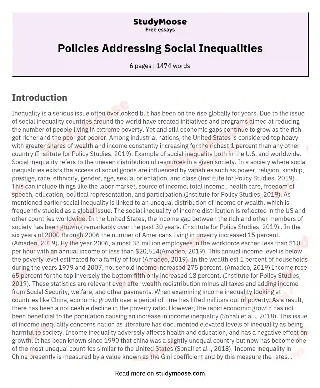 Policies Addressing Social Inequalities essay